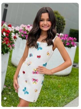 NWT Lola and The Boys Girls White Beaded Butterfly Dress -SZ 10